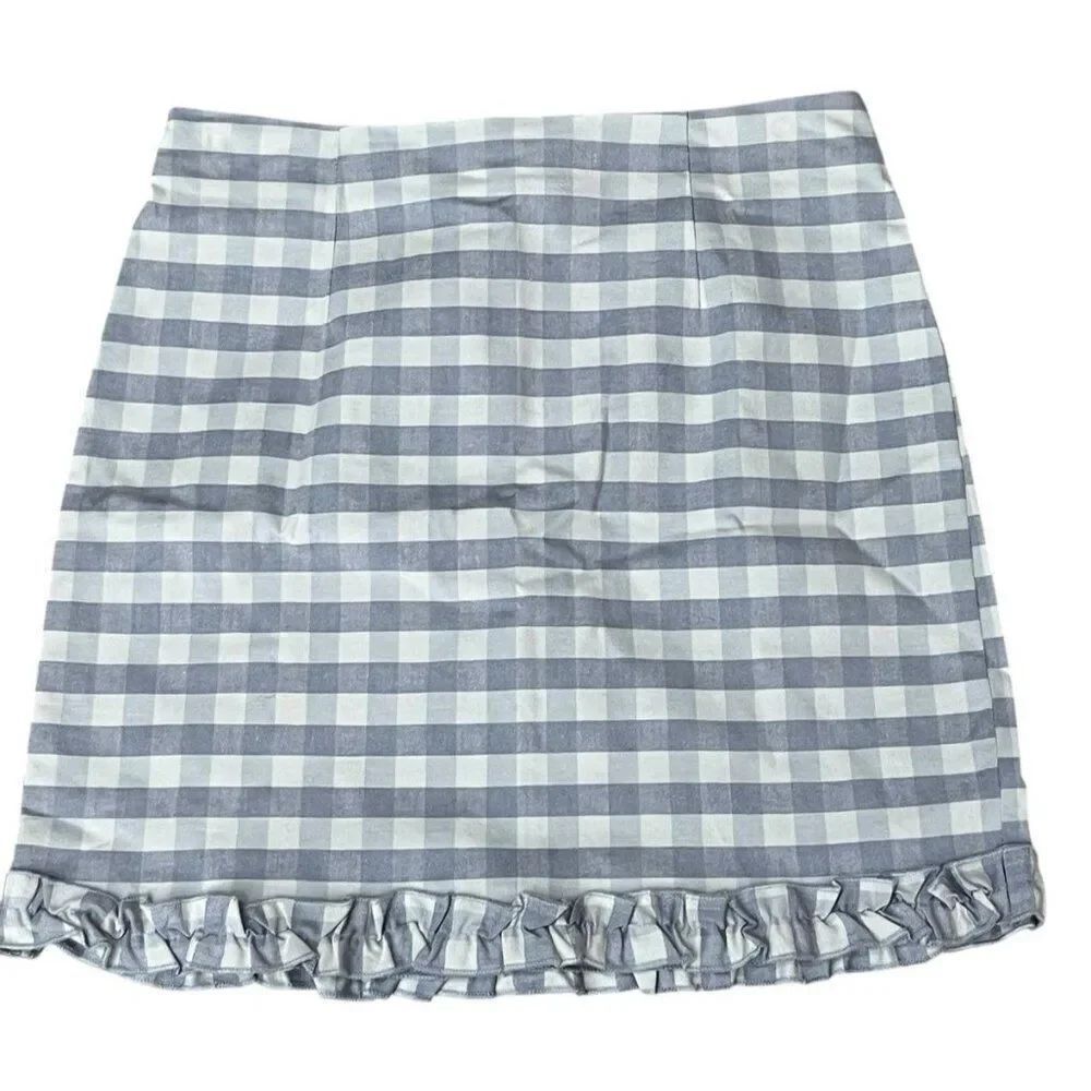 Urban Outfitters Small Blue White Plaid Checks Mini Skirt Ruffle Hem